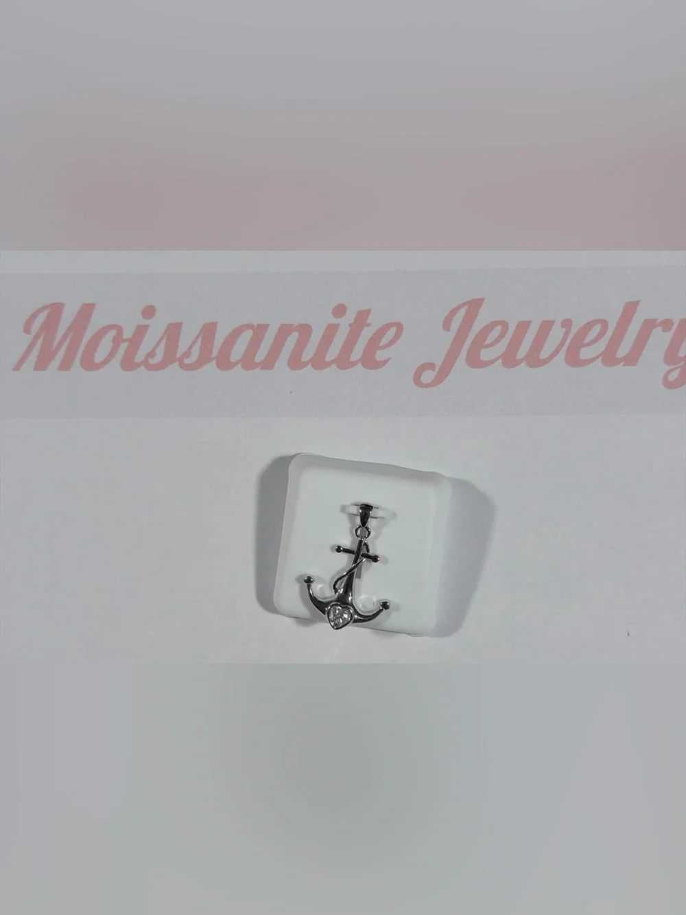 925 Silver Anchor Pendant with Moissanite Solitare